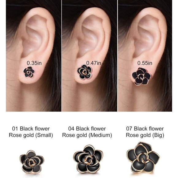 Women Rose Flower Stud Earrings for Sensitive Ears Hypoallergenic - Picture 4 of 7